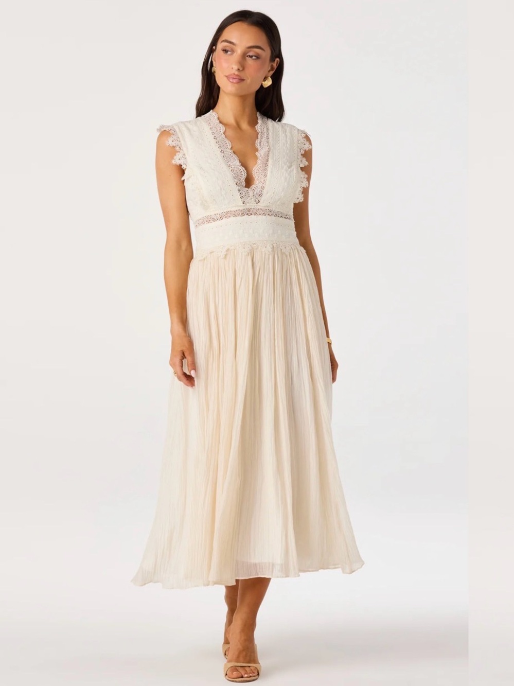 ASTR the Label Lace Maxi Dress in Cream Size Medium NWT